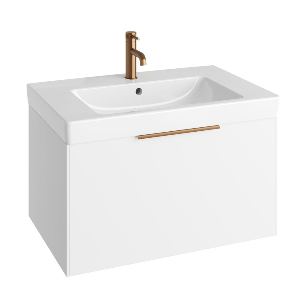 Product Cut out image of the Abacus Concept Simple S3 White 800mm Basin & Vanity Unit with a Brushed Bronze Furniture Handle